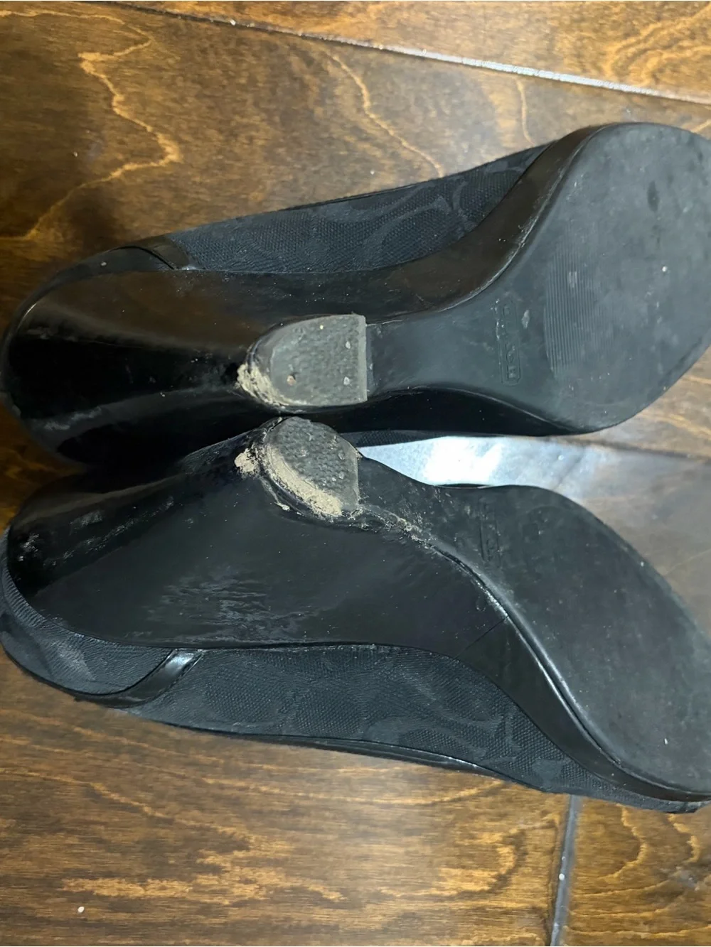 Coach Black Round-Toe Fabric & Patent Trim Heels